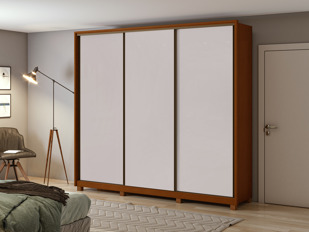 Guarda Roupa Casal 3 Portas de Correr 6 Gavetas 270 Spazio sem Espelho com Pés - Lopas Frassino/Off White