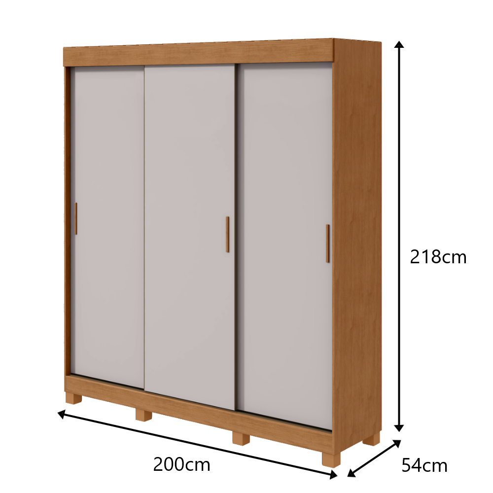 Guarda Roupa Saion 3 Portas com Pés 1 Porta Glass - Lopas Amendoa Clean/Off White