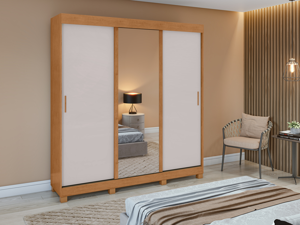 Guarda Roupa Saion 3 Portas com Pés 1 Porta Glass - Lopas Amendoa Clean/Off White
