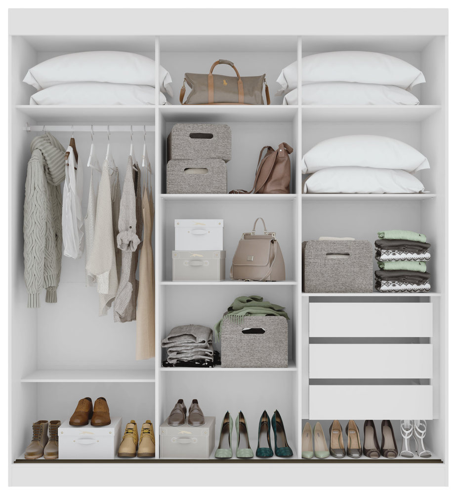 Guarda Roupa Saion 3 Portas com Pés 1 Porta Glass - Lopas Branco