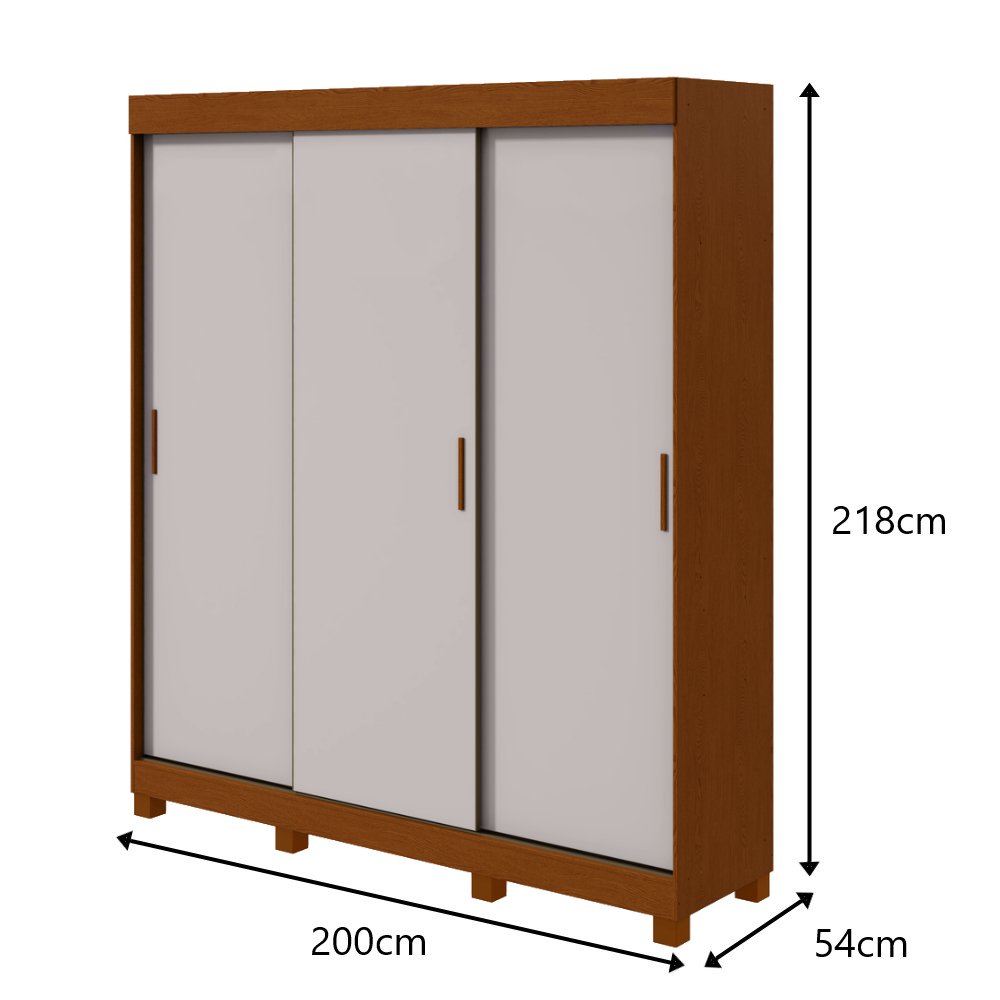 Guarda Roupa Saion 3 Portas com Pés 1 Porta Glass - Lopas Frassino/Off White