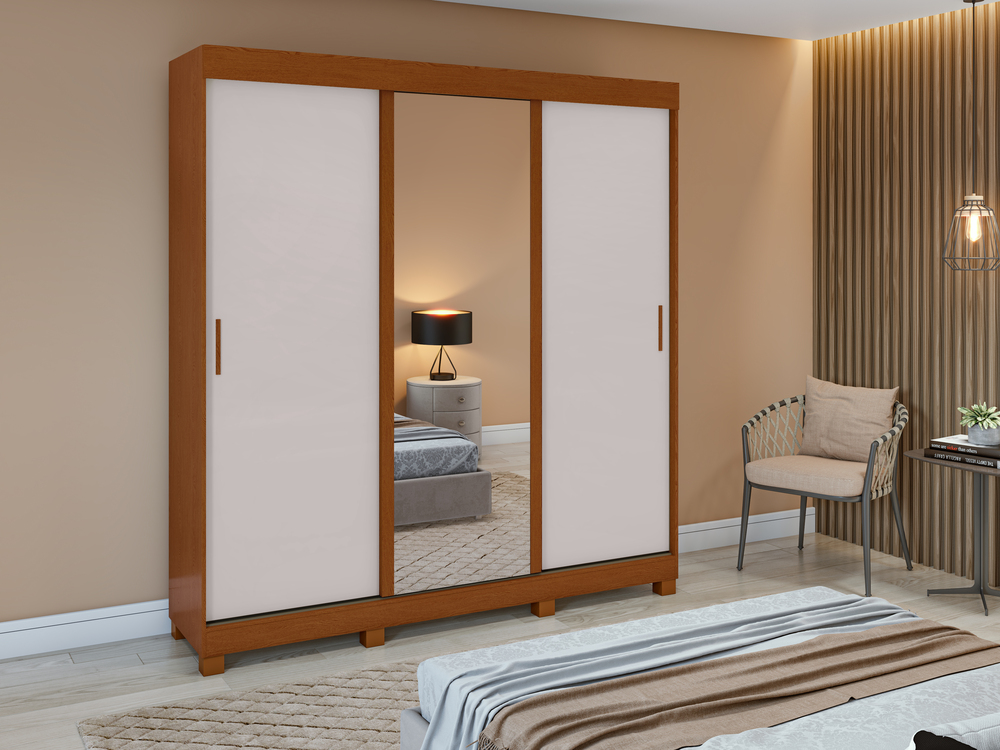 Guarda Roupa Saion 3 Portas com Pés 1 Porta Glass - Lopas Frassino/Off White