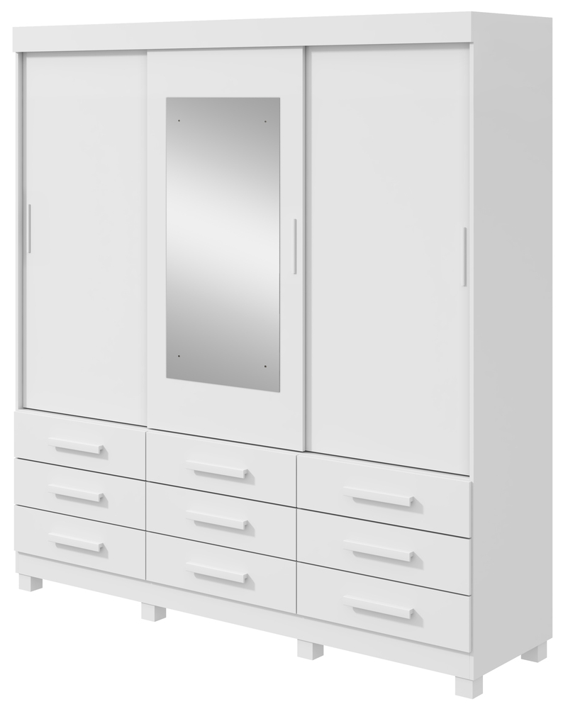 Guarda-Roupas 3 Portas 9 Gavetas Anne com Espelho com Pés - Lopas Branco