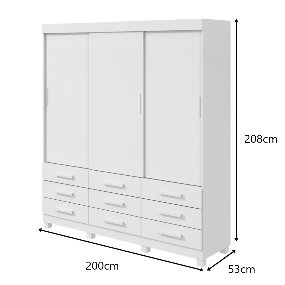 Guarda-Roupas 3 Portas 9 Gavetas Anne com Espelho com Pés - Lopas Branco
