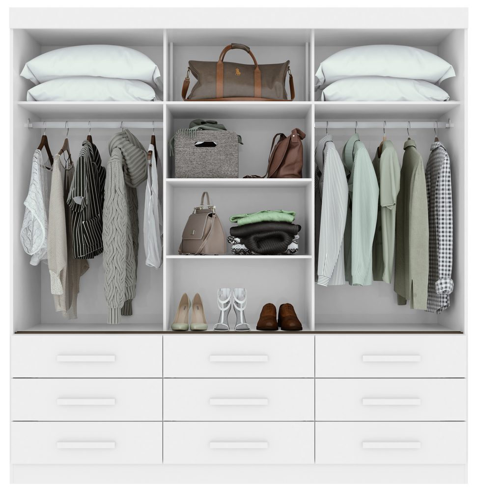 Guarda-Roupas 3 Portas 9 Gavetas Anne sem Espelho com Pés - Lopas Branco