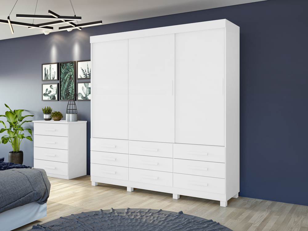 Guarda-Roupas 3 Portas 9 Gavetas Anne sem Espelho com Pés - Lopas Branco