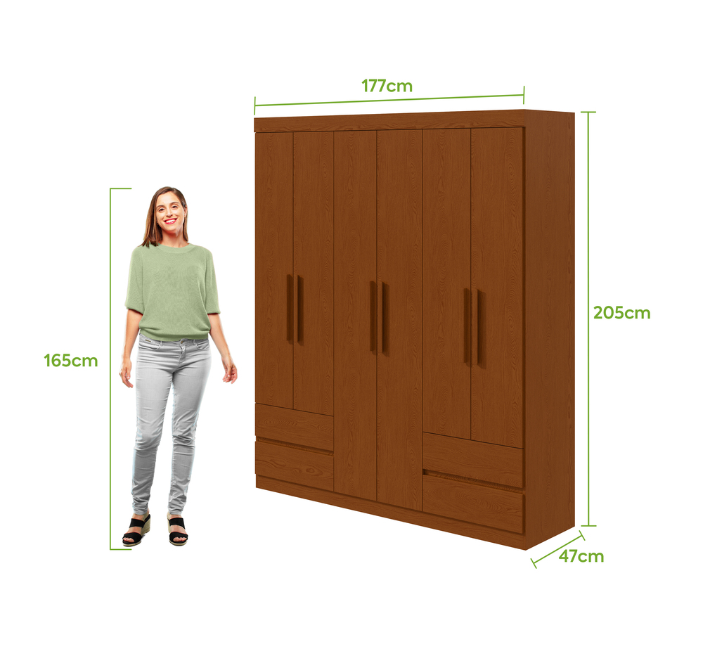 Guarda-Roupas 6 Portas 4 Gavetas com Pés sem Espelho Zeus - Lopas Frassino