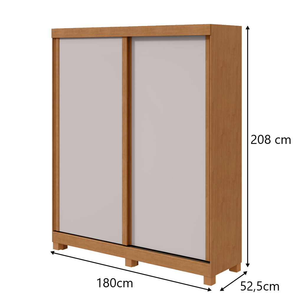 Guarda-Roupas Casal 2 Portas 2 Gavetas Zeine com Pés com Espelho - Lopas Amendoa Clean/Off White