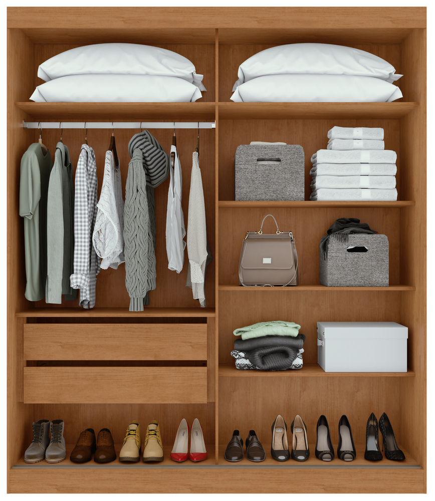 Guarda-Roupas Casal 2 Portas 2 Gavetas Zeine com Pés sem Espelho - Lopas Amendoa Clean/Off White