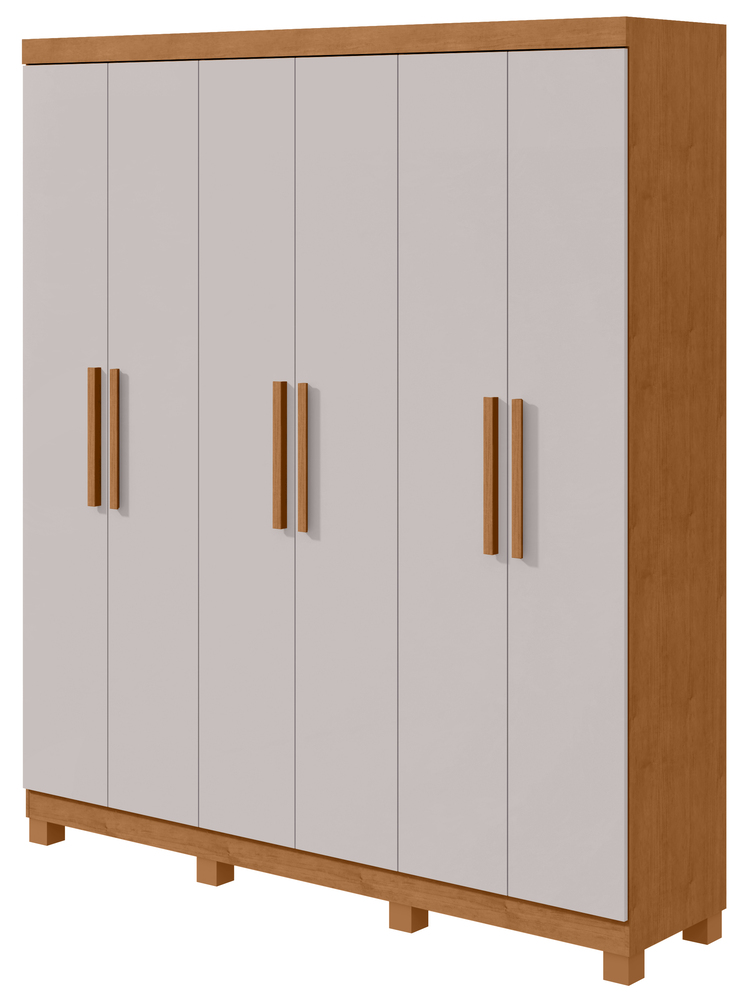 Guarda-Roupas Casal 6 Portas 3 Gavetas Jazz com Pés sem Espelho - Lopas Amendoa Clean/Off White