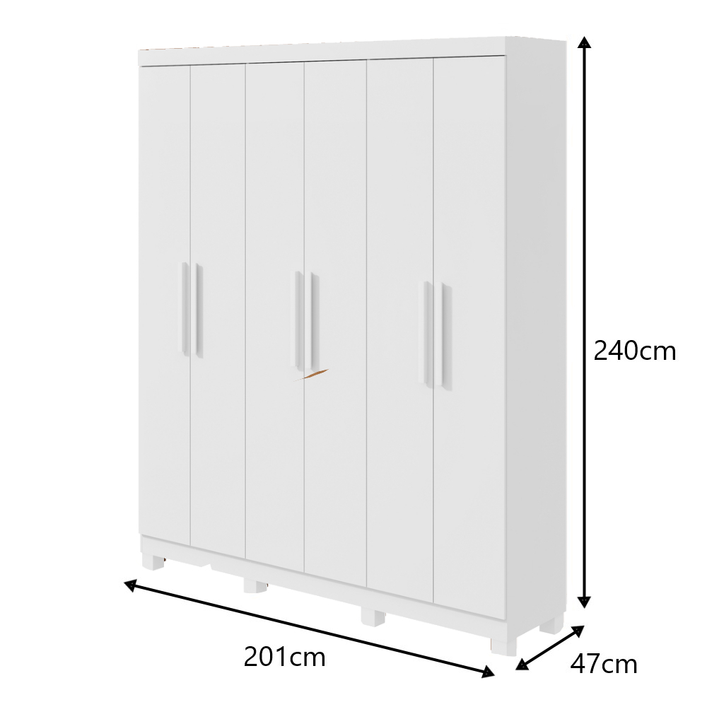 Guarda-Roupas Casal 6 Portas 3 Gavetas Jazz com Pés sem Espelho - Lopas Branco