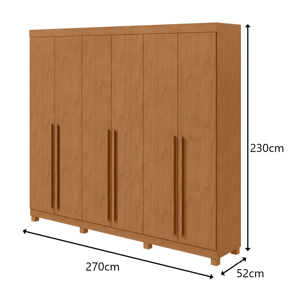 Guarda-Roupas Casal Bertha 6 Portas 4 Gavetas sem Espelho com Pés - Lopas Amendoa Clean