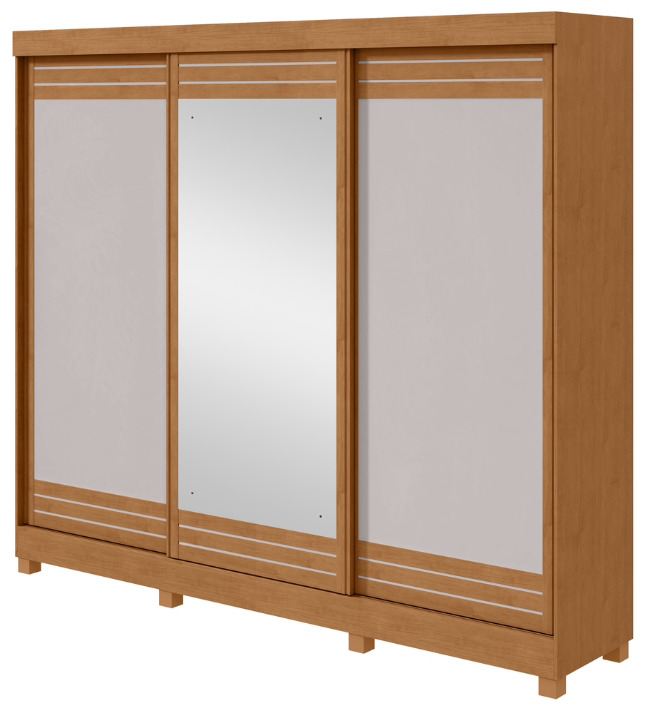 Guarda-Roupas Casal Nice 3 Portas 1 Espelho 4 Gavetas Flex com Pés - Lopas Amendoa Clean/Off White