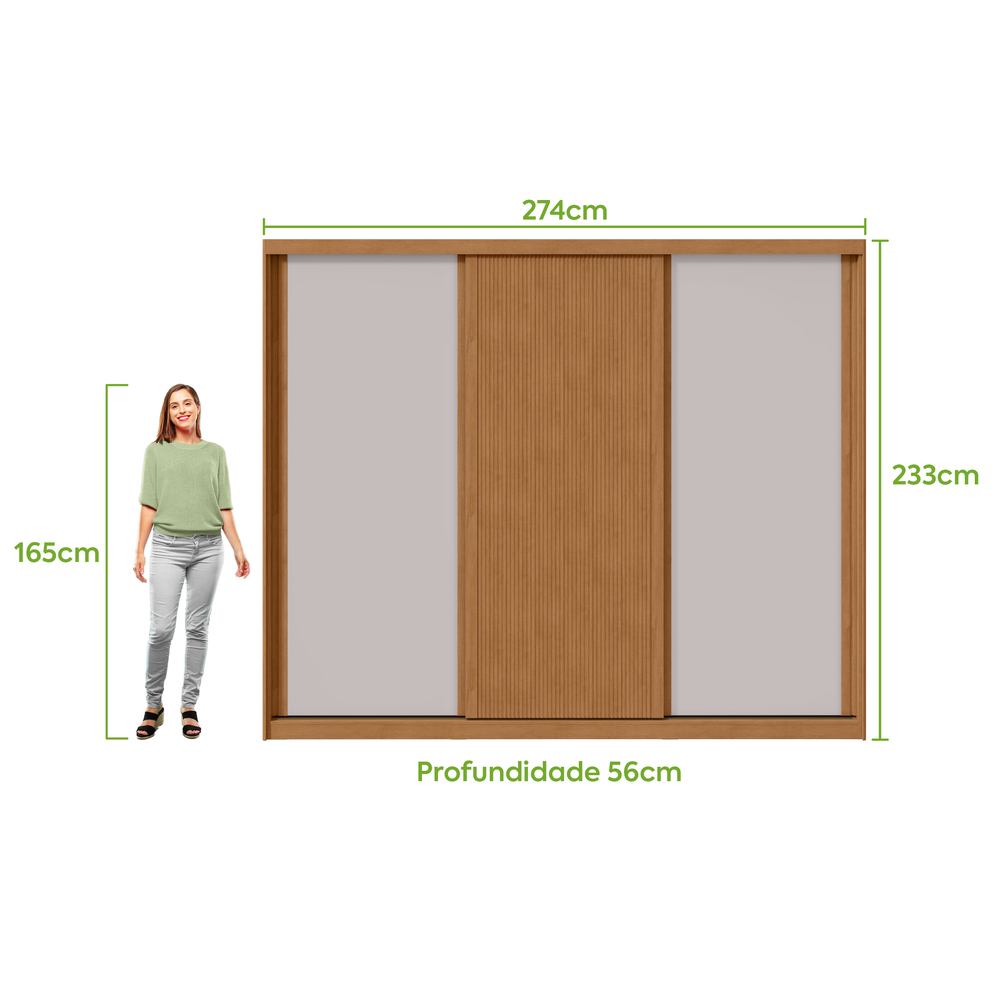 Guarda-Roupas Ollie 274cm 3 Portas 3 Gavetas 7 Prateleiras sem Espelho com Pés 1GAV3 - Lopas Amendoa Clean/Off White
