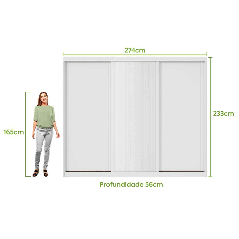 Guarda-Roupas Ollie 274cm 3 Portas 3 Gavetas 7 Prateleiras sem Espelho com Pés 1GAV3 - Lopas Branco