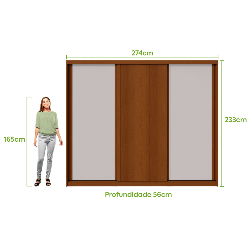 Guarda-Roupas Ollie 274cm 3 Portas 3 Gavetas 7 Prateleiras sem Espelho com Pés 1GAV3 - Lopas Frassino/Off White