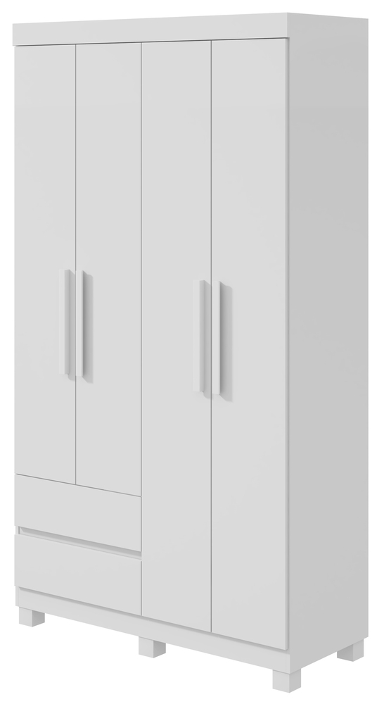 Guarda-Roupas Solteiro 4 portas 2 gavetas sem Espelho com pés Zeus - Lopas Branco