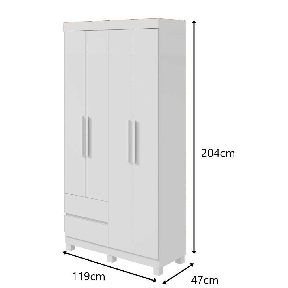 Guarda-Roupas Solteiro 4 portas 2 gavetas sem Espelho com pés Zeus - Lopas Branco