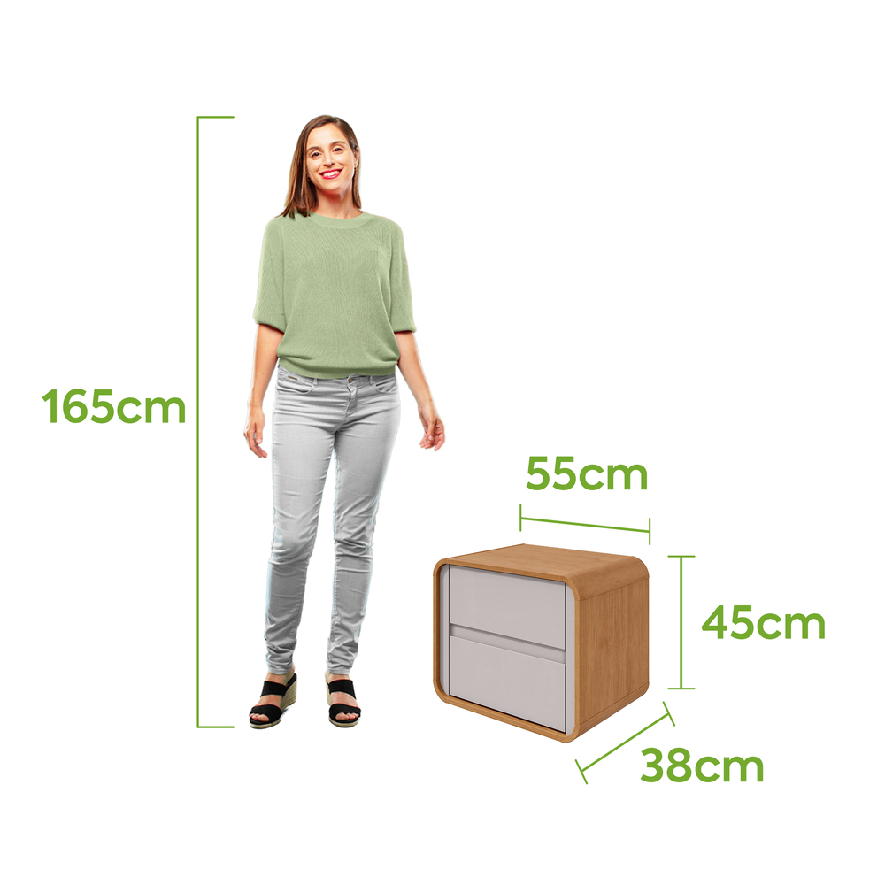 Mesa de Cabeceira 2 Gavetas Loop - Lopas Amendoa Clean/Off White