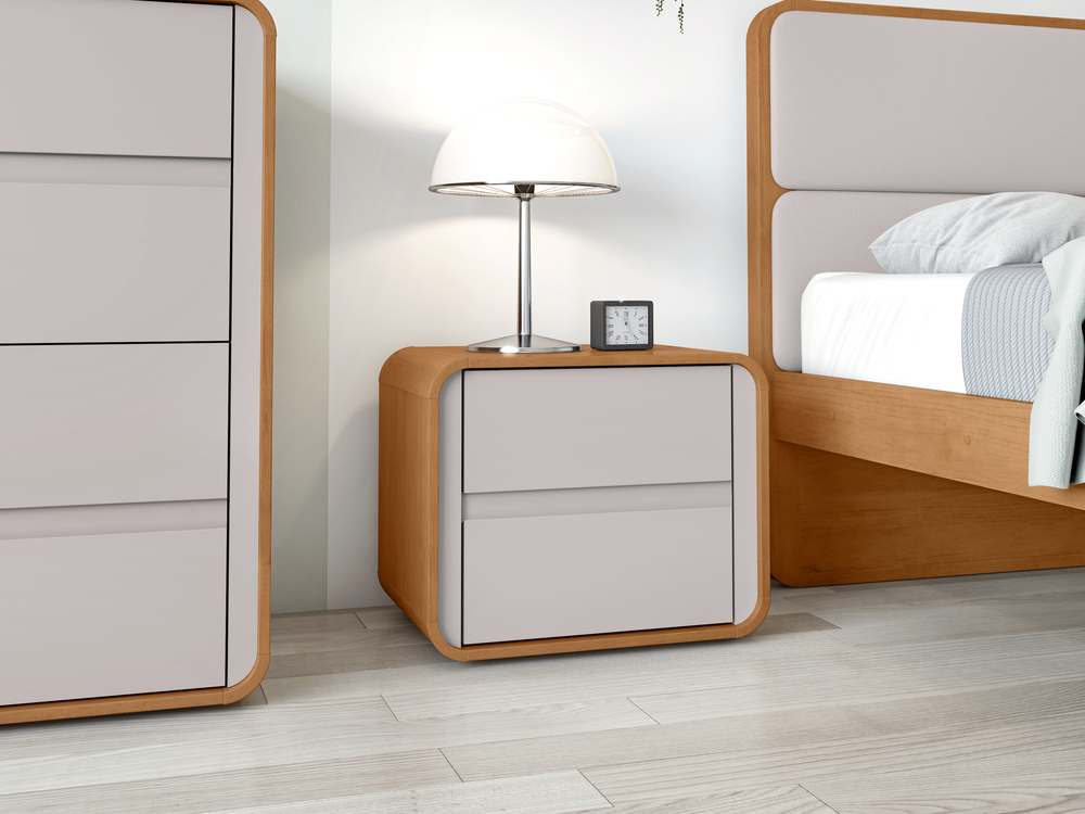 Mesa de Cabeceira 2 Gavetas Loop - Lopas Amendoa Clean/Off White