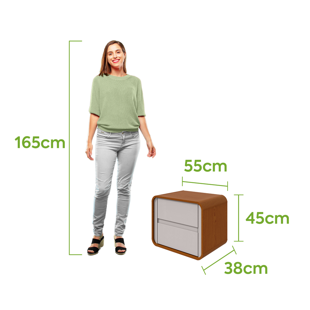 Mesa de Cabeceira 2 Gavetas Loop - Lopas Frassino/Off White