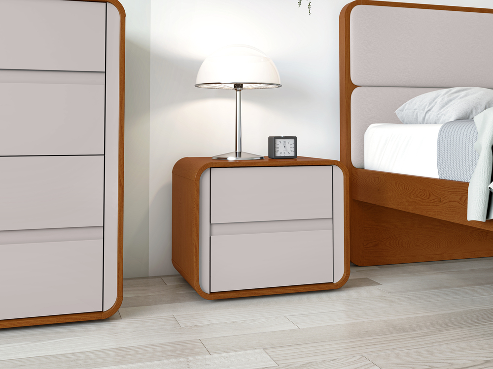 Mesa de Cabeceira 2 Gavetas Loop - Lopas Frassino/Off White