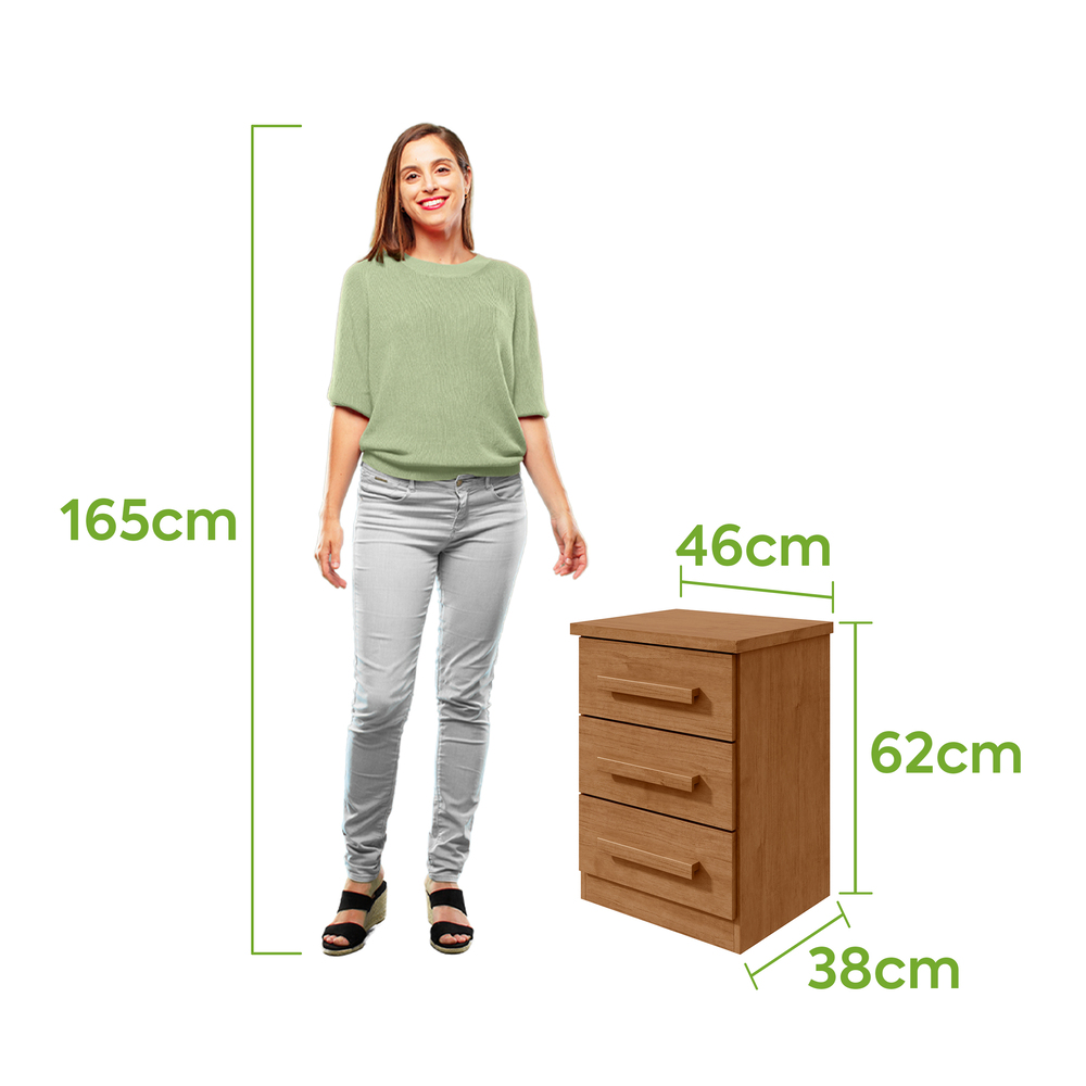 Mesa de Cabeceira 3 Gavetas Baiao - Lopas Amendoa Clean
