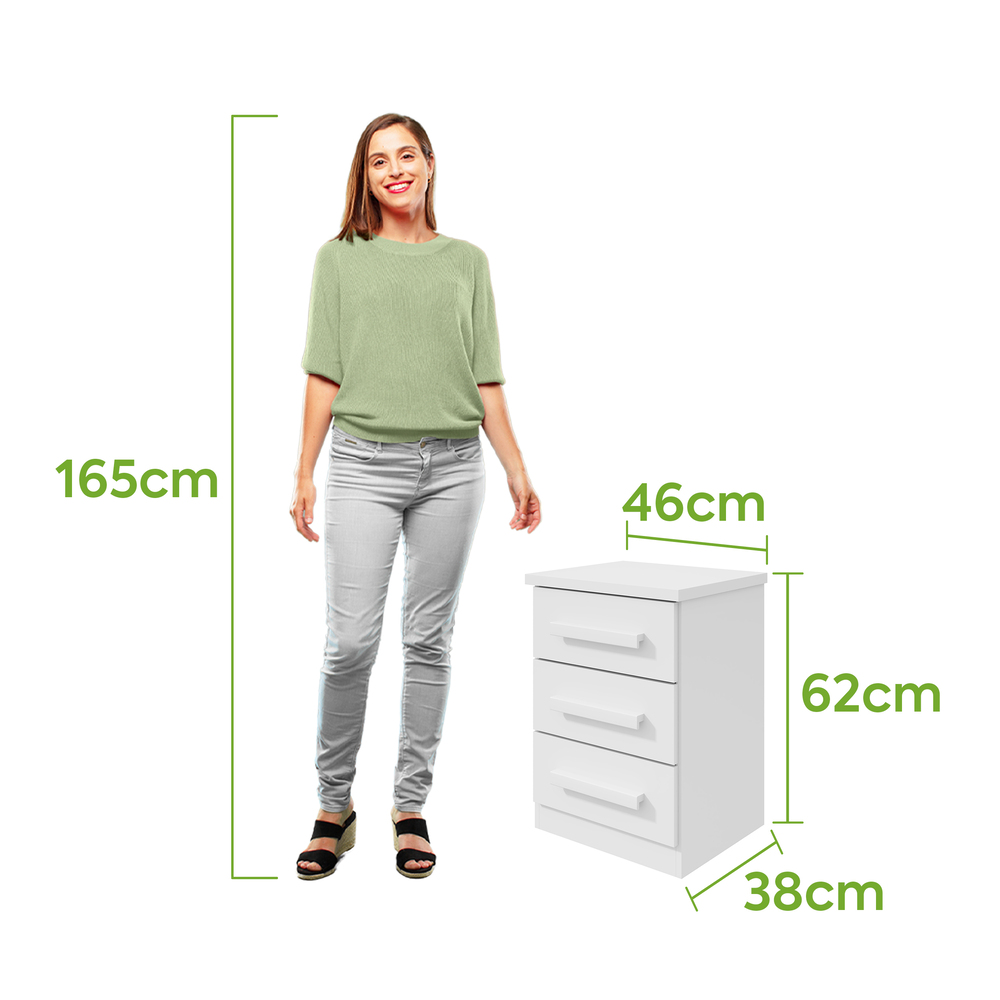 Mesa de Cabeceira 3 Gavetas Baiao - Lopas Branco