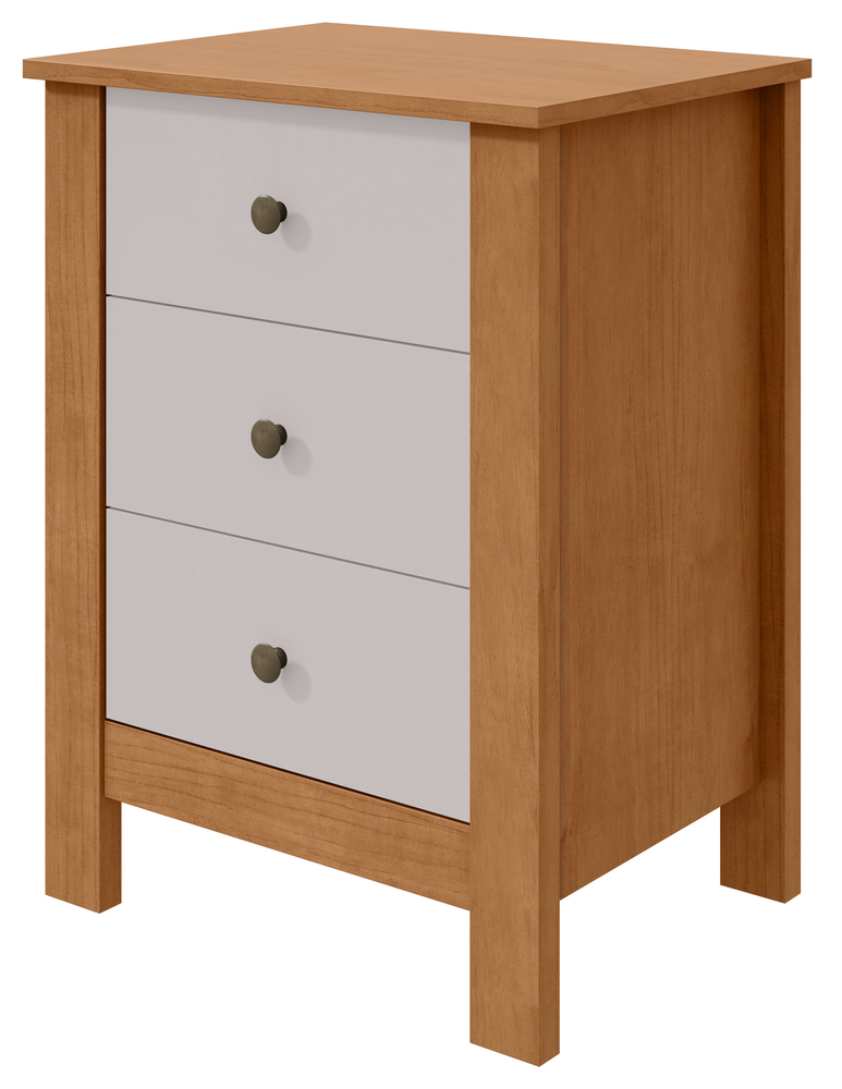 Mesa de Cabeceira 3 Gavetas Maggiore New - Lopas Amendoa Clean/Off White