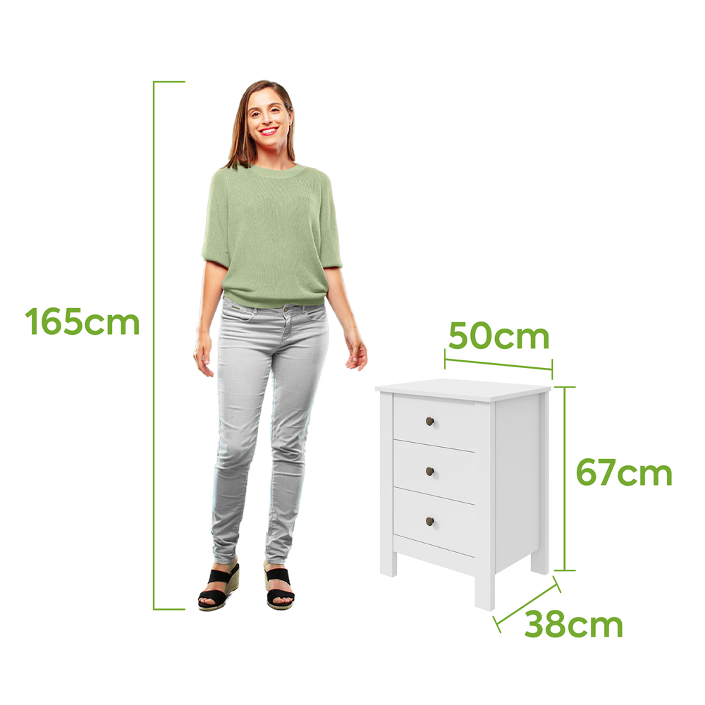 Mesa de Cabeceira 3 Gavetas Maggiore New - Lopas Branco