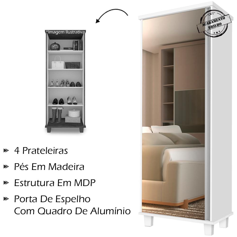 Armario Multiuso Sapateira 1 Porta Com Espelho 00703502 Branco LPA