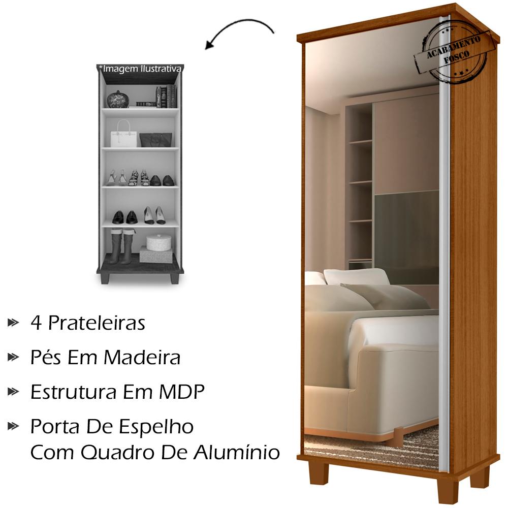 Armario Multiuso Sapateira 1 Porta Com Espelho 00703502 Carvalho LPA
