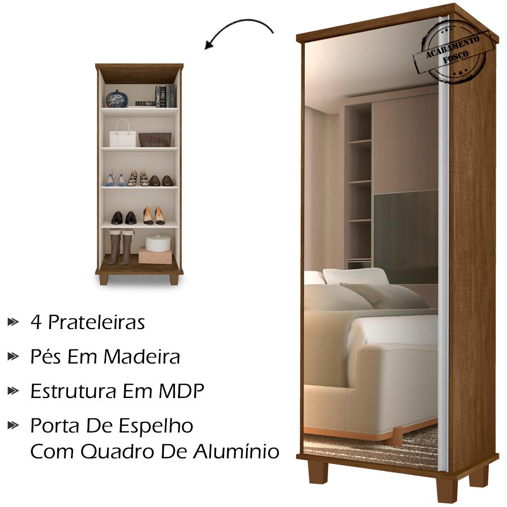 Armario Multiuso Sapateira 1 Porta Com Espelho 00703502 Malbec LPA