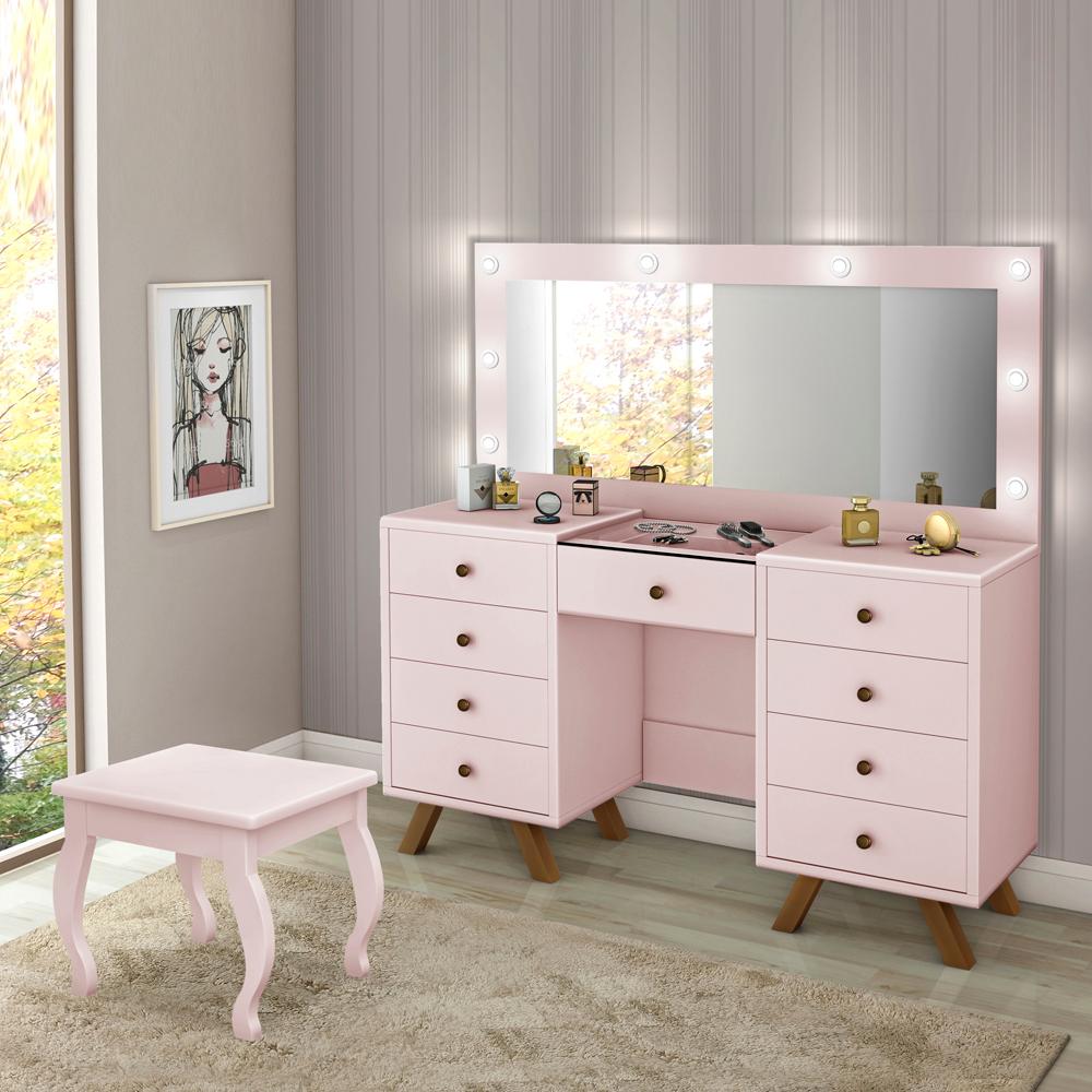 Kit Penteadeira Com Banqueta Em MDF 00808900X022034 Rose LPA