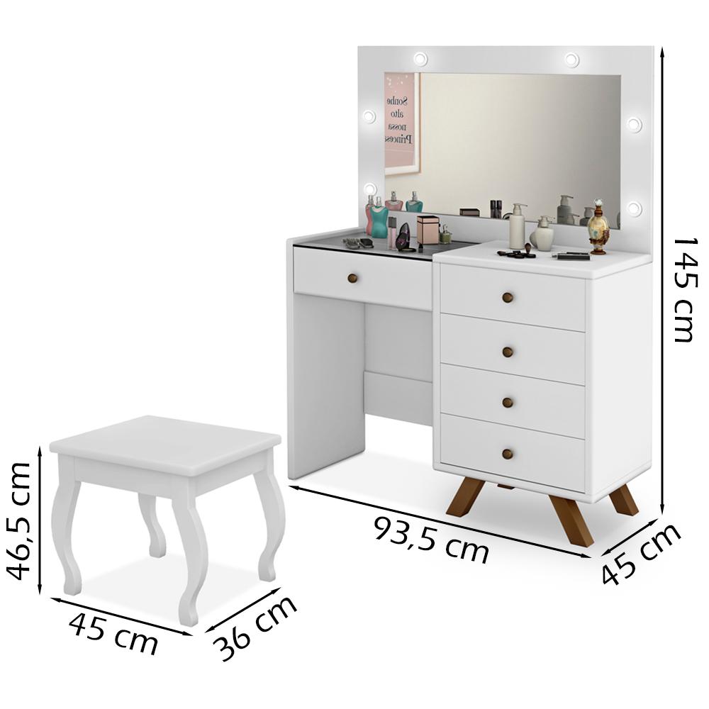Kit Penteadeira Com Banqueta Em MDF 00809101X022034 Branco LPA