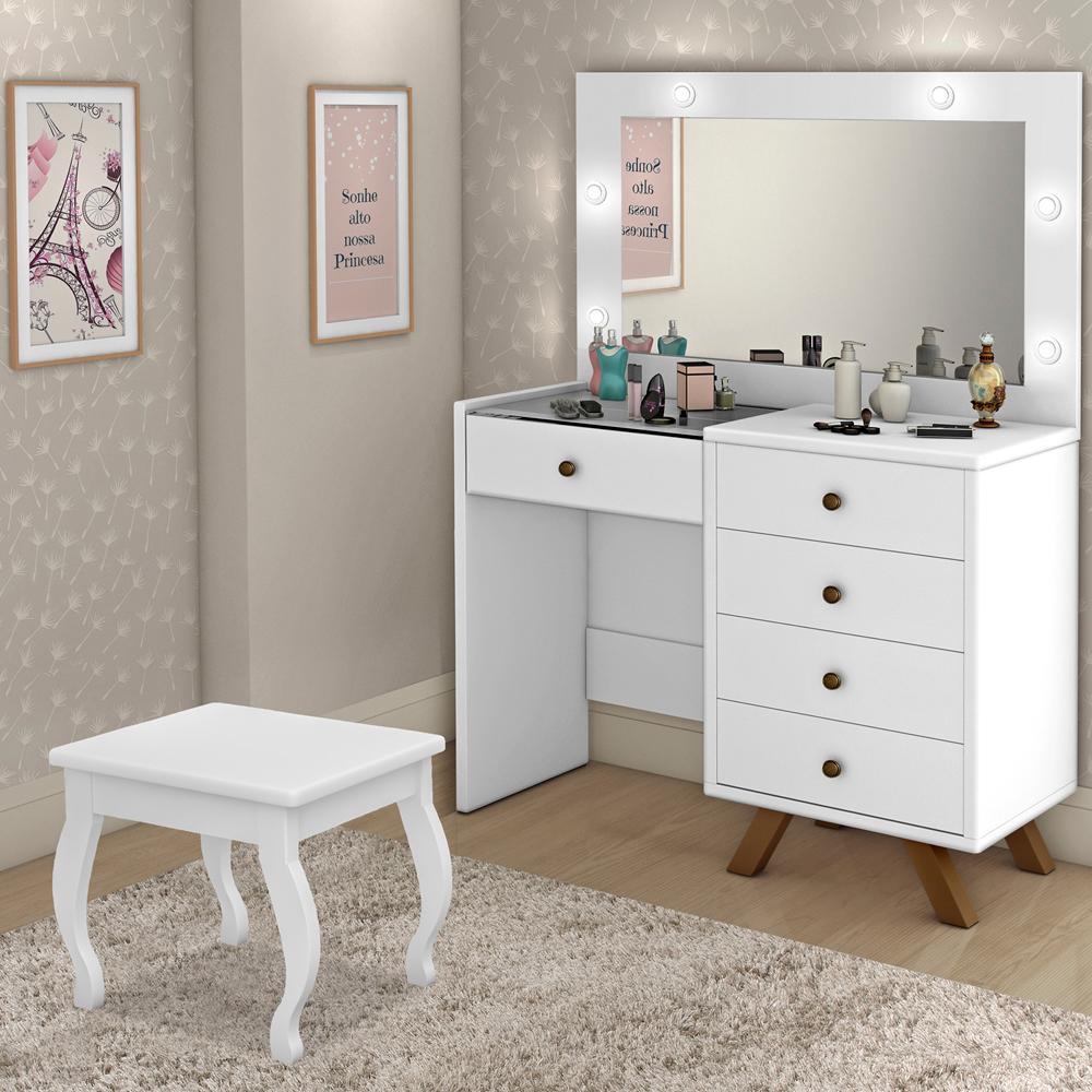 Kit Penteadeira Com Banqueta Em MDF 00809101X022034 Branco LPA