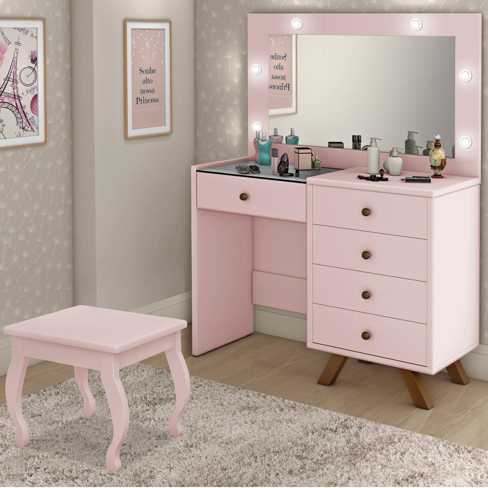 Kit Penteadeira Com Banqueta Em MDF 00809101X022034 Rose LPA