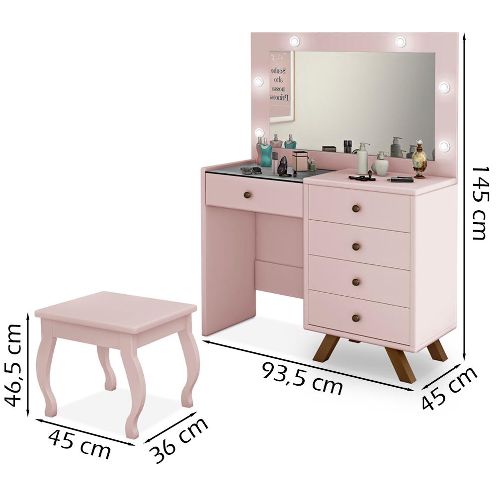 Kit Penteadeira Com Banqueta Em MDF 00809101X022034 Rose LPA