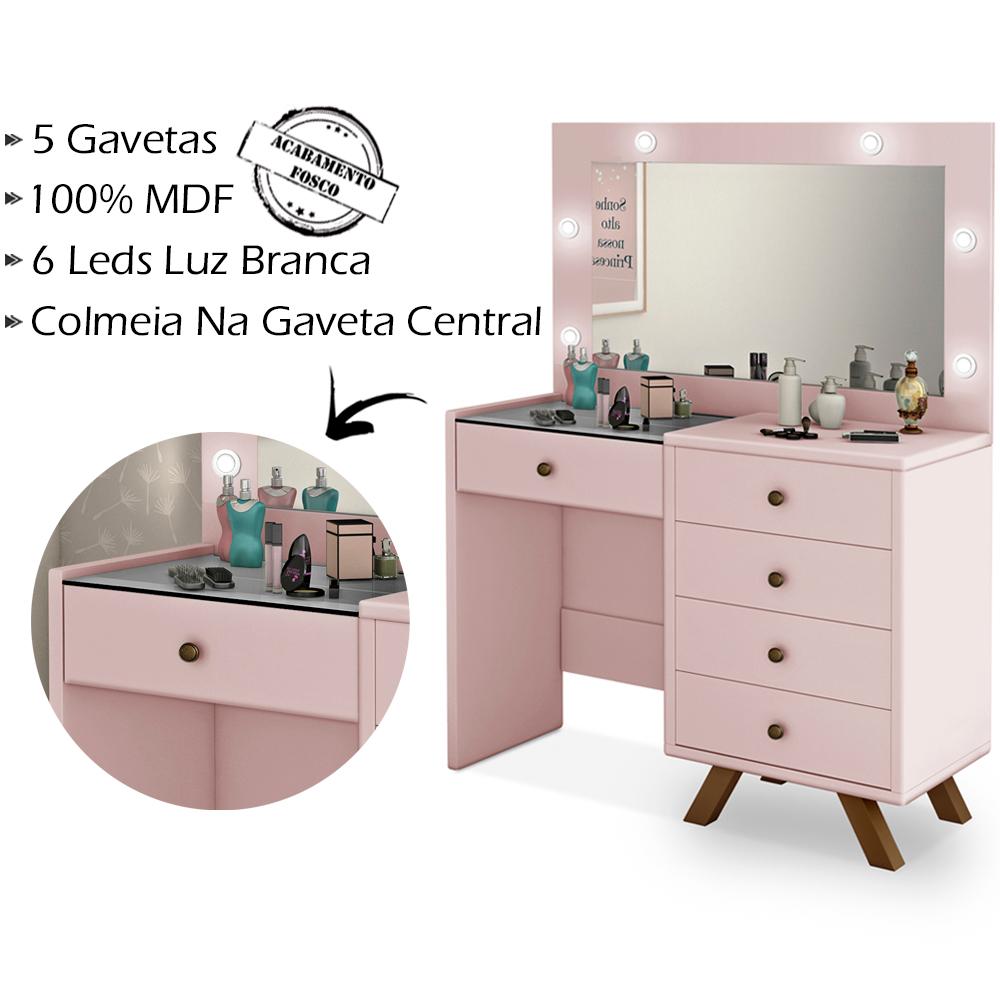 Kit Penteadeira Com Banqueta Em MDF 00809101X022034 Rose LPA