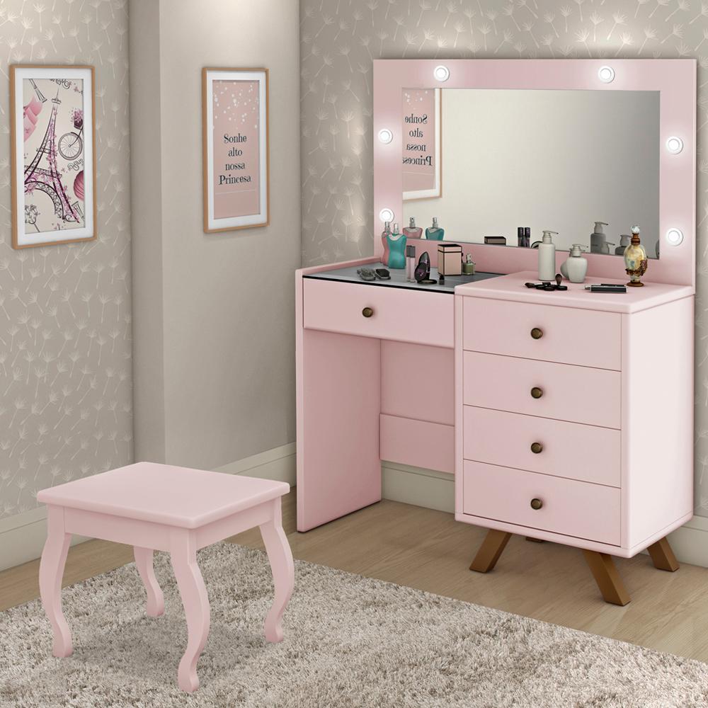 Kit Penteadeira Com Banqueta Em MDF 00809101X022034 Rose LPA