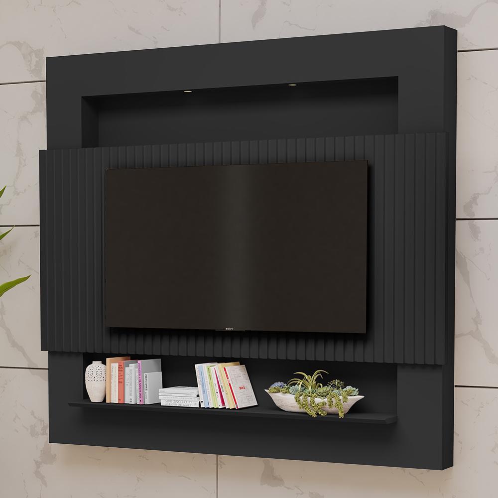 Painel Home Suspenso Riviera Ripado Preto para TV até 75” - Móveis Luapa