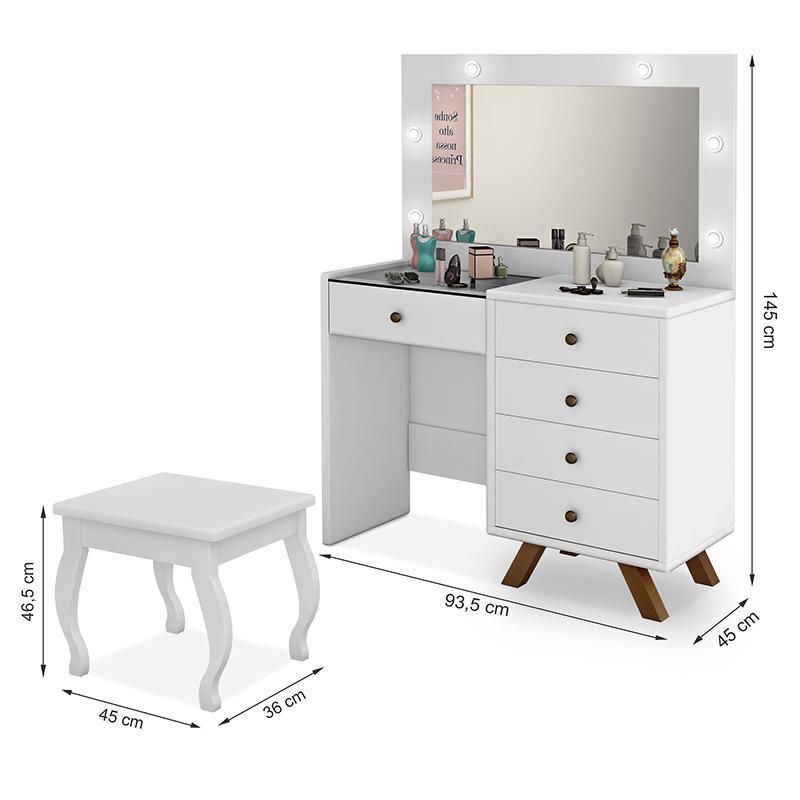 Penteadeira Camarim Luna Branco com Banqueta - Móveis Luapa