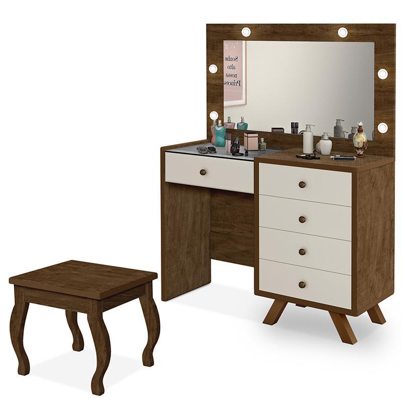 Penteadeira Camarim Luna Malbec/Off White com Banqueta - Móveis Luapa