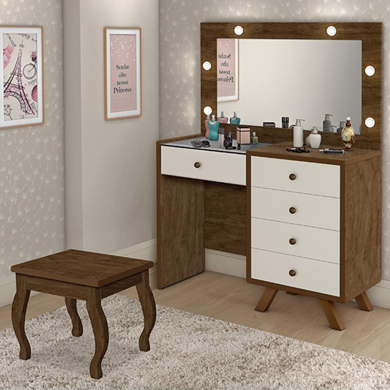 Penteadeira Camarim Luna Malbec/Off White com Banqueta - Móveis Luapa