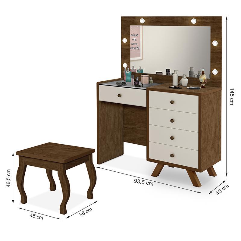 Penteadeira Camarim Luna Malbec/Off White com Banqueta - Móveis Luapa