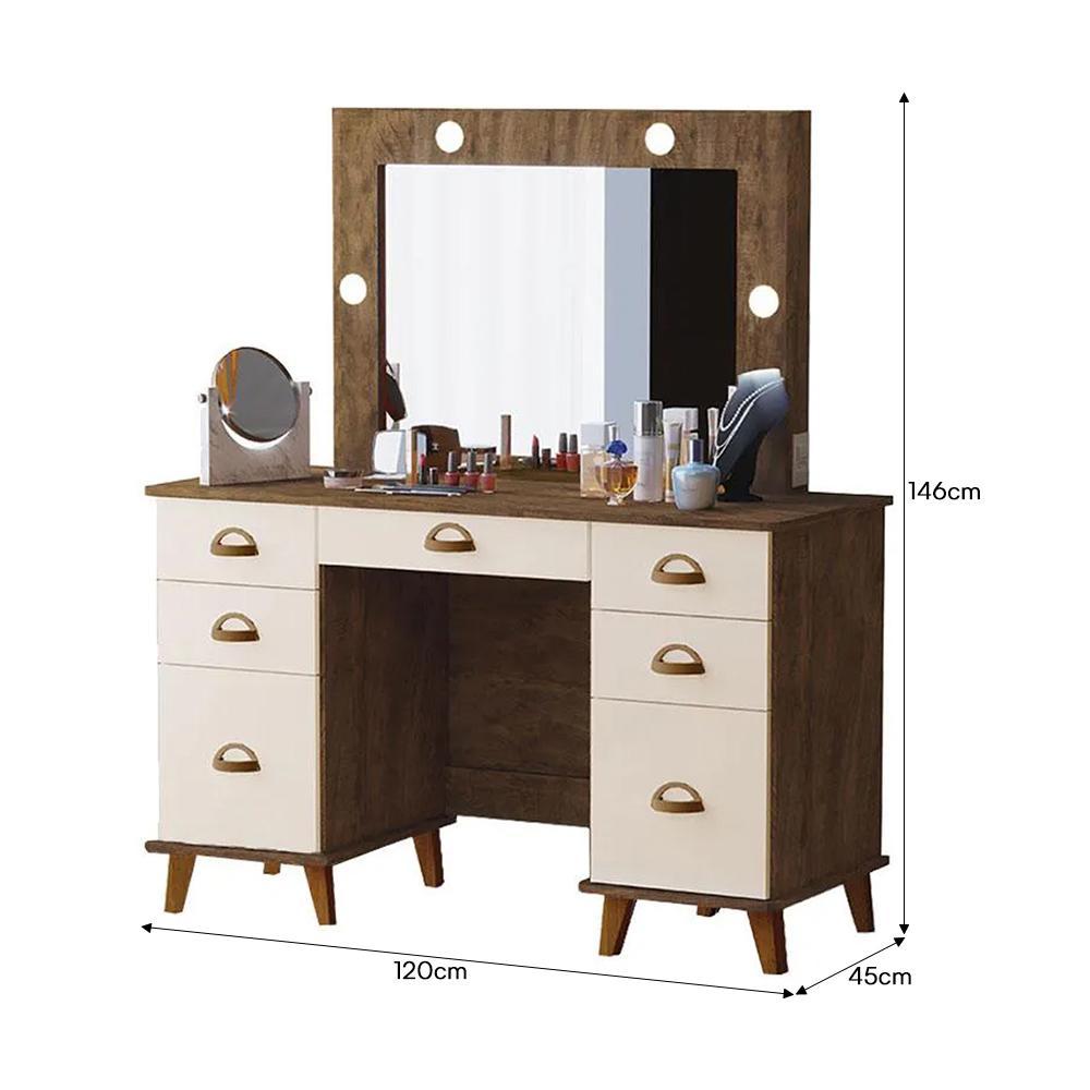 Penteadeira Camarim New Seul Malbec/Off White com Banqueta Almofadada - Móveis Luapa 