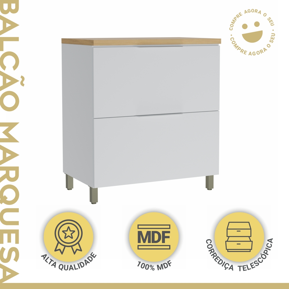 Balcão 1 Porta 1 Gaveta Marquesa 80cm 100% MDF Móveis Nesher Branco