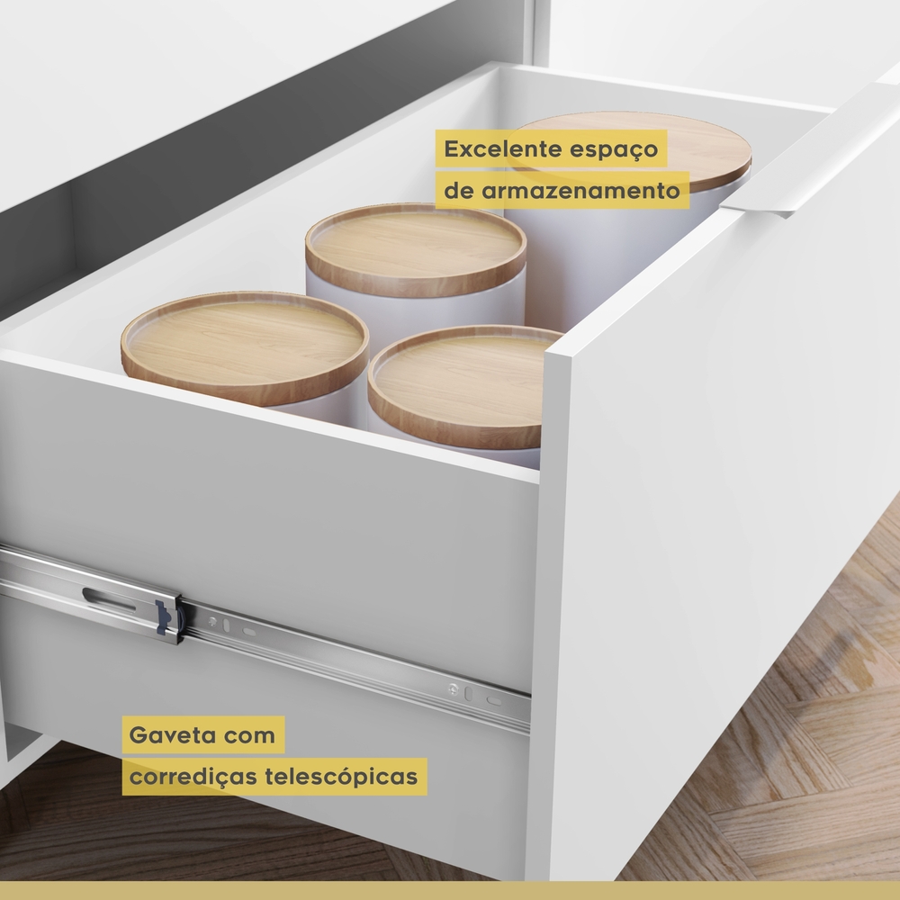Balcão 1 Porta 1 Gaveta Marquesa 80cm 100% MDF Móveis Nesher Branco