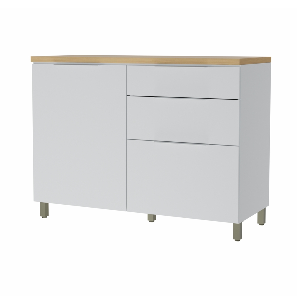 Balcão 1 Porta 3 Gavetas 120cm 100% MDF Marquesa Branco