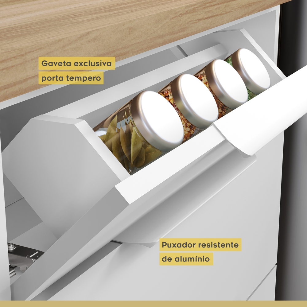 Balcão 1 Porta 3 Gavetas 120cm 100% MDF Marquesa Branco